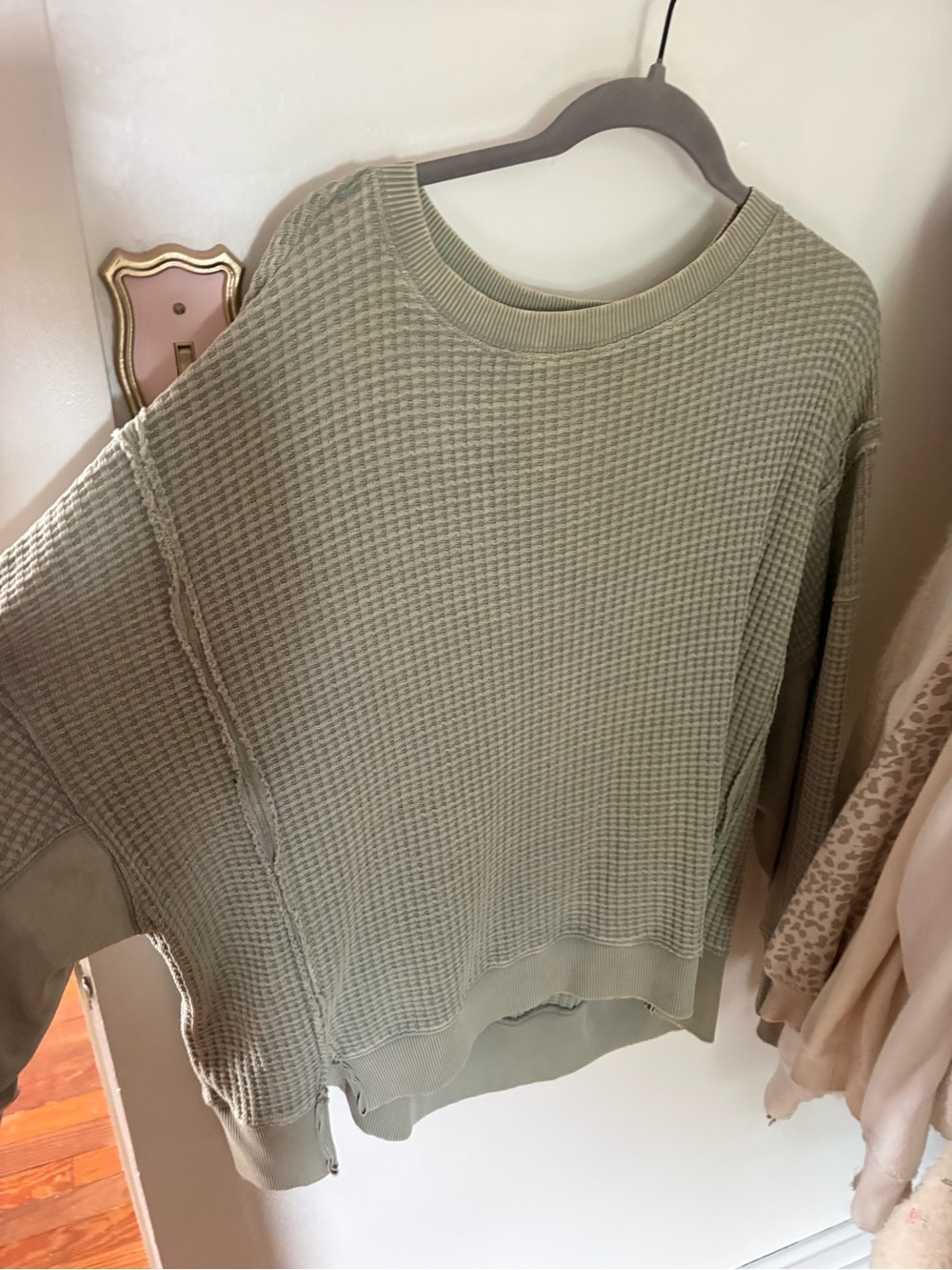 Light green American Eagle waffle knit long sleeve